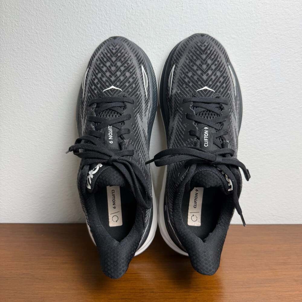 HOKA Clifton 9 Running Shoes Black/White Women US 7.5B - Picture 5 of 10